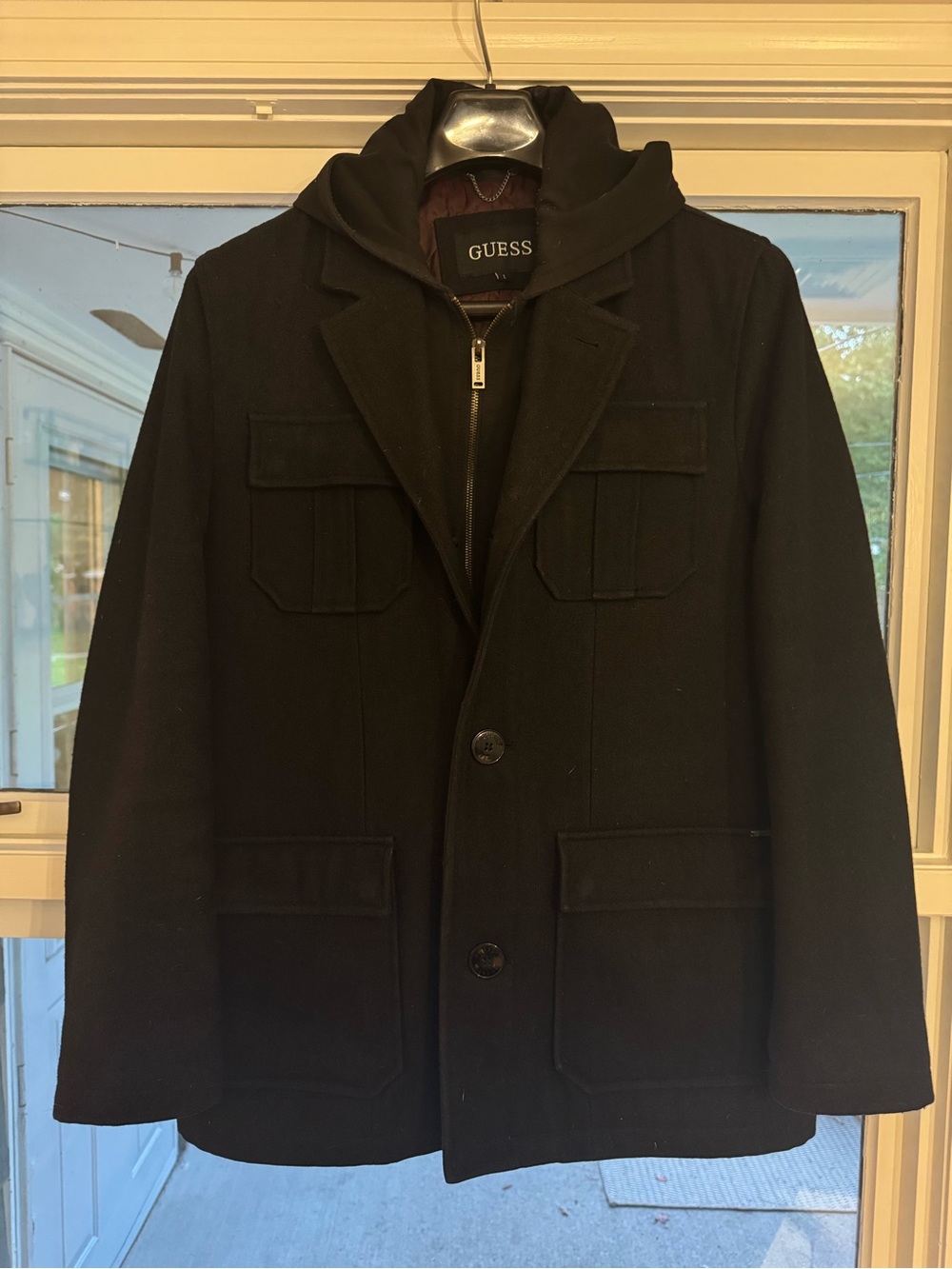 GUESS Four Pocket Winter Peacoat with Removable Hood